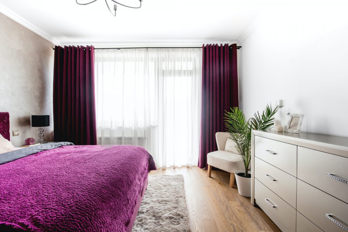 wide view of modern bedroom interior. Modern contemporary design, real estate luxury bedroom